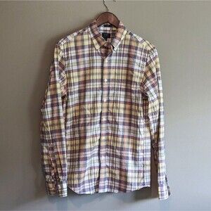 J.Crew Men’s Small Yellow Plaid Slim Fit Button Up Shirt Lightweight Long Sleeve